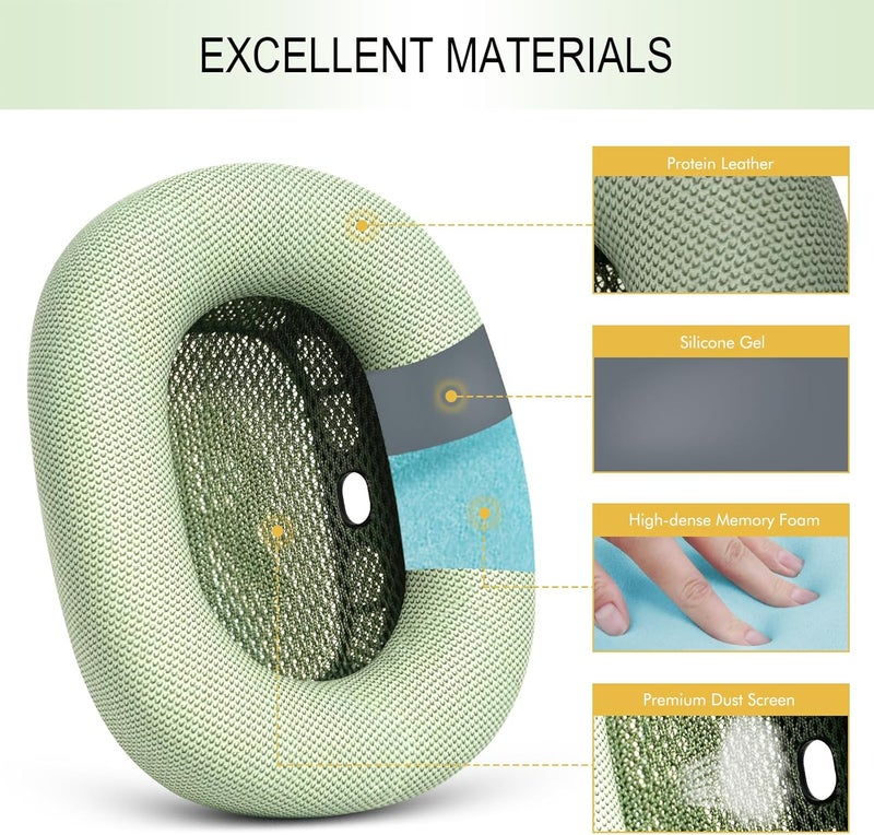 GEVO Upgraded Ear Cushions Replacement Earpads for Apple AirPods Max Headphones, Protein Leather Ear Pads Cover with Memory Foam and Magnet for AirPods Max (Green) - Image 4